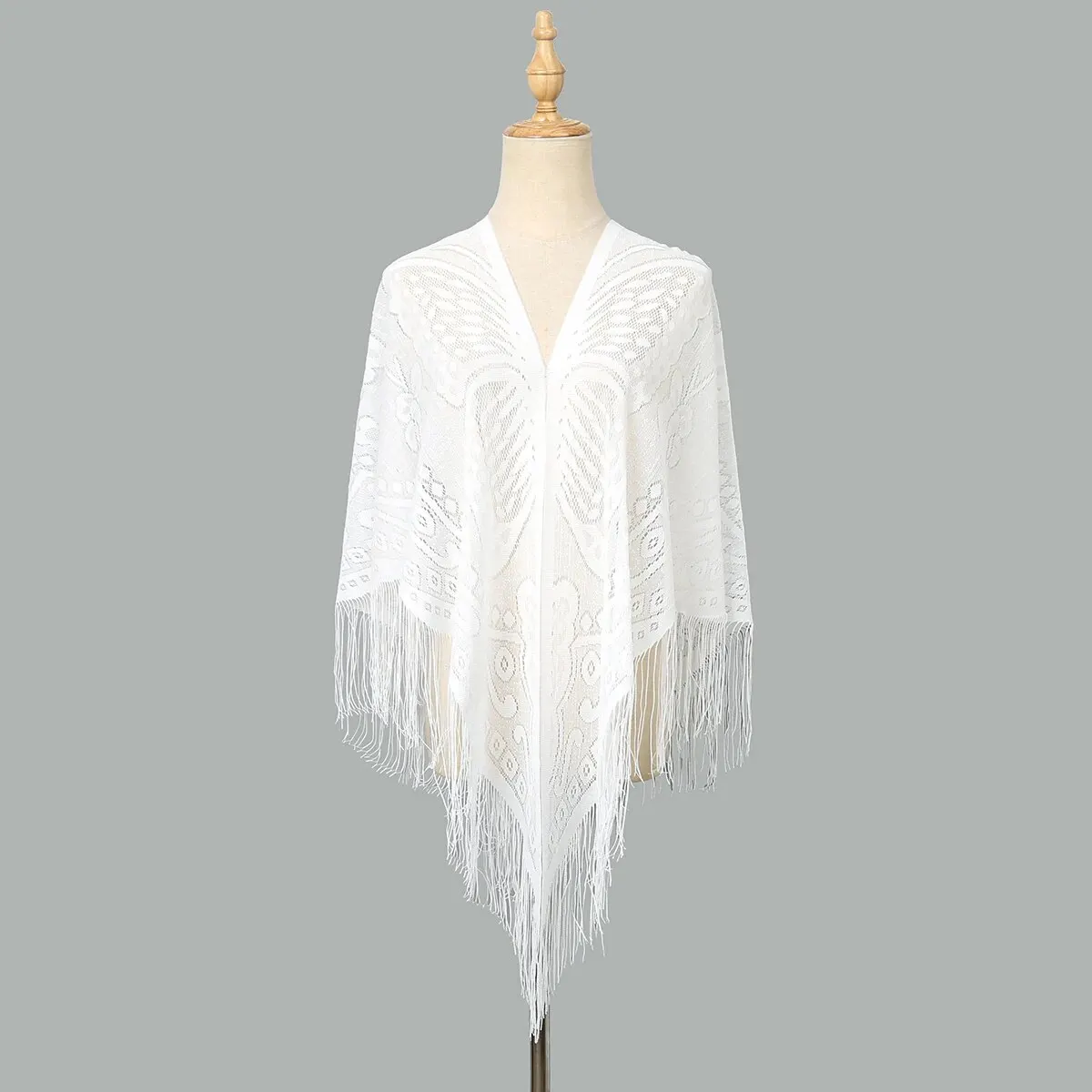 Plain Triangle Tassel Shawl Lace Embroidered Butterfly Scarf Elegant Ladies Solid Color Scarves Fashion Cape 195*75cm