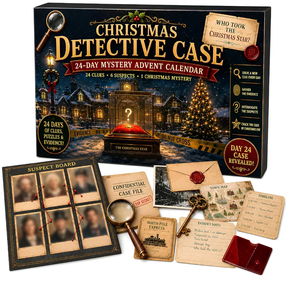 24-Day Mystery Adventure Advent Calendar Christmas Puzzle Game with 6 Themes Open A New Discovery Every Day Escape Room