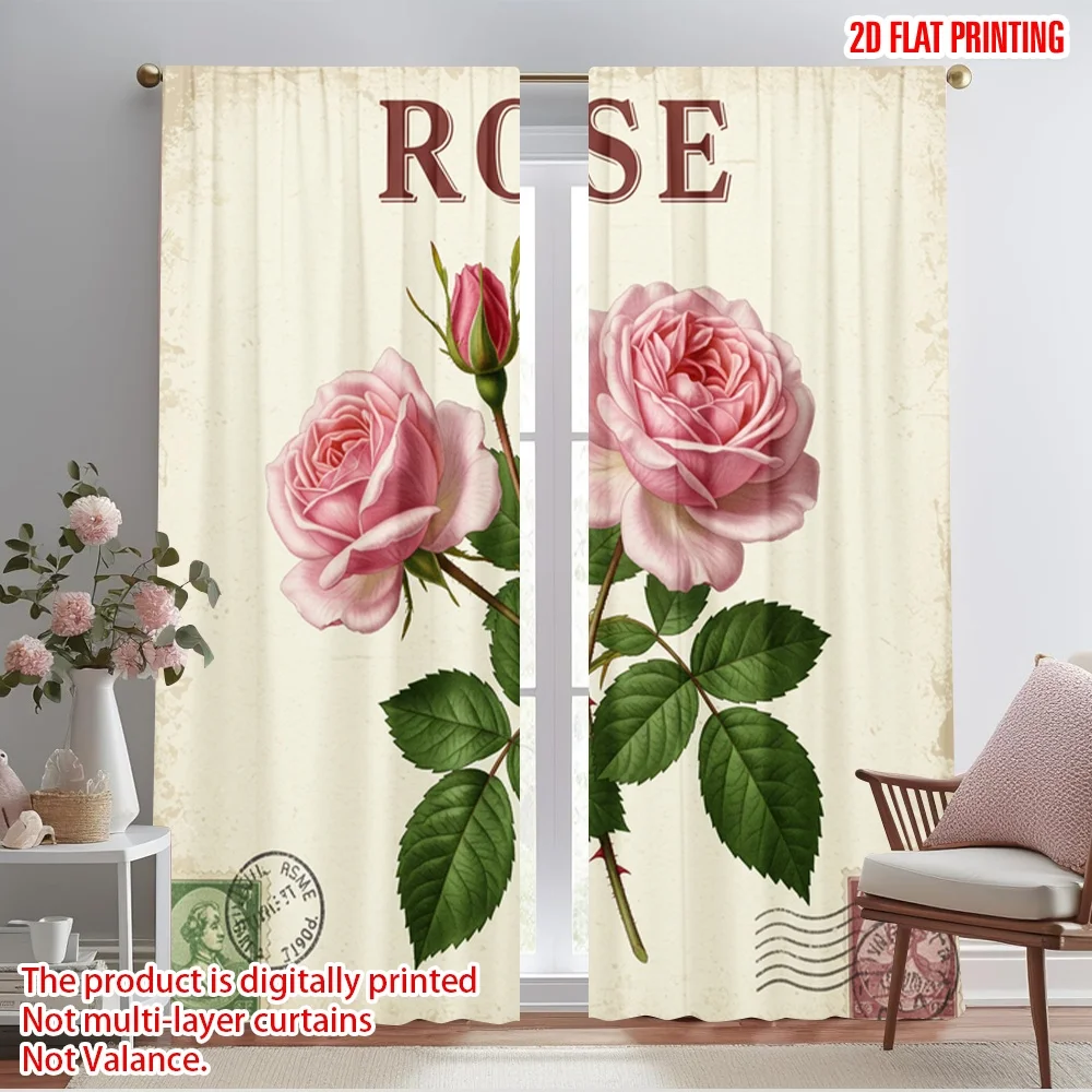 

2pcs 2D flat printing Drapes Vintage Rose Botanical Fabric Without Electricity Festive Wall Decor for Indoor Celebrations Room