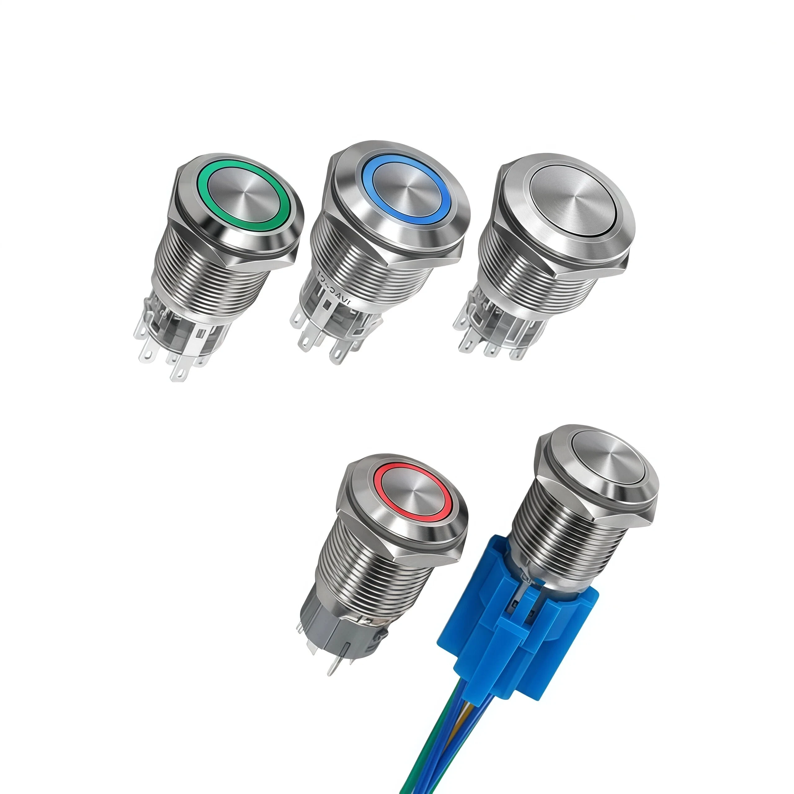 مفتاح زر معدني 16/19/22 مم، اثنان مفتوحان عادةً، اثنان مغلقان عادةً، 6/8 دبوس، قفل ذاتي مزدوج مقاوم للماء