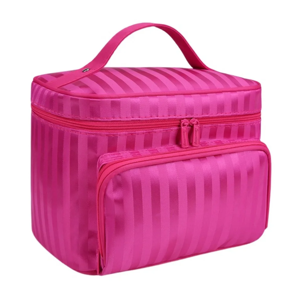 

Portable Hand-held Stripe Cosmetic Bag Large Capacity Foldable Makeup Bag Waterproof with Zipper Toiletry Bag Women