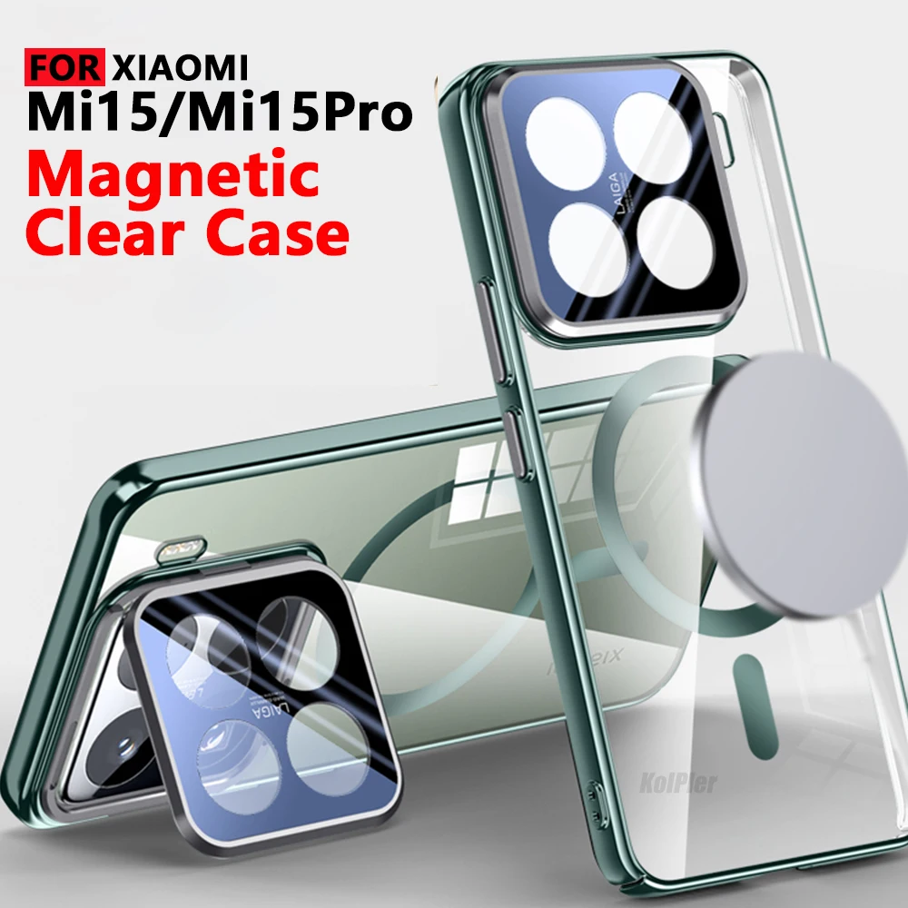 

Metal Lens Holder With Magsafe Strong Magnetic Phone Case For Xiaomi 15 Pro Mi 15 Xiaomi15 Slim Transparent Protective Cover