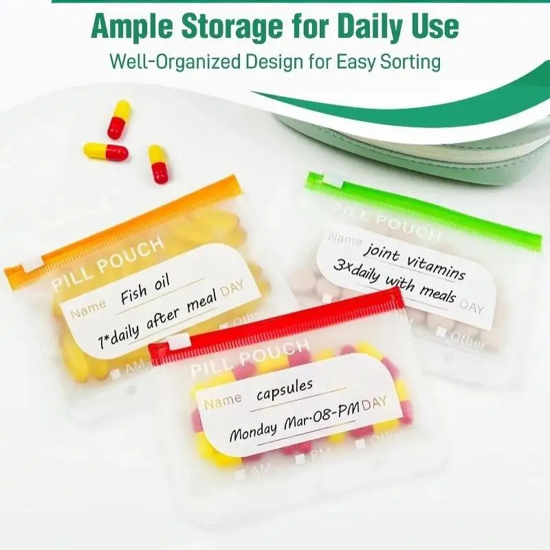 Waterproof 14 Pouch Pill Organizer Binder Pill Storage Bag With Color Coded Individual Pouches For Travel Daily Medicine Storage