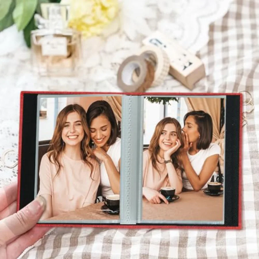 Mini Photo Album 4x6 50 Pockets 2 Pack, Linen Cover with Front Window Album Each Holds 52 Vertical Photos for Family Wedding Ba