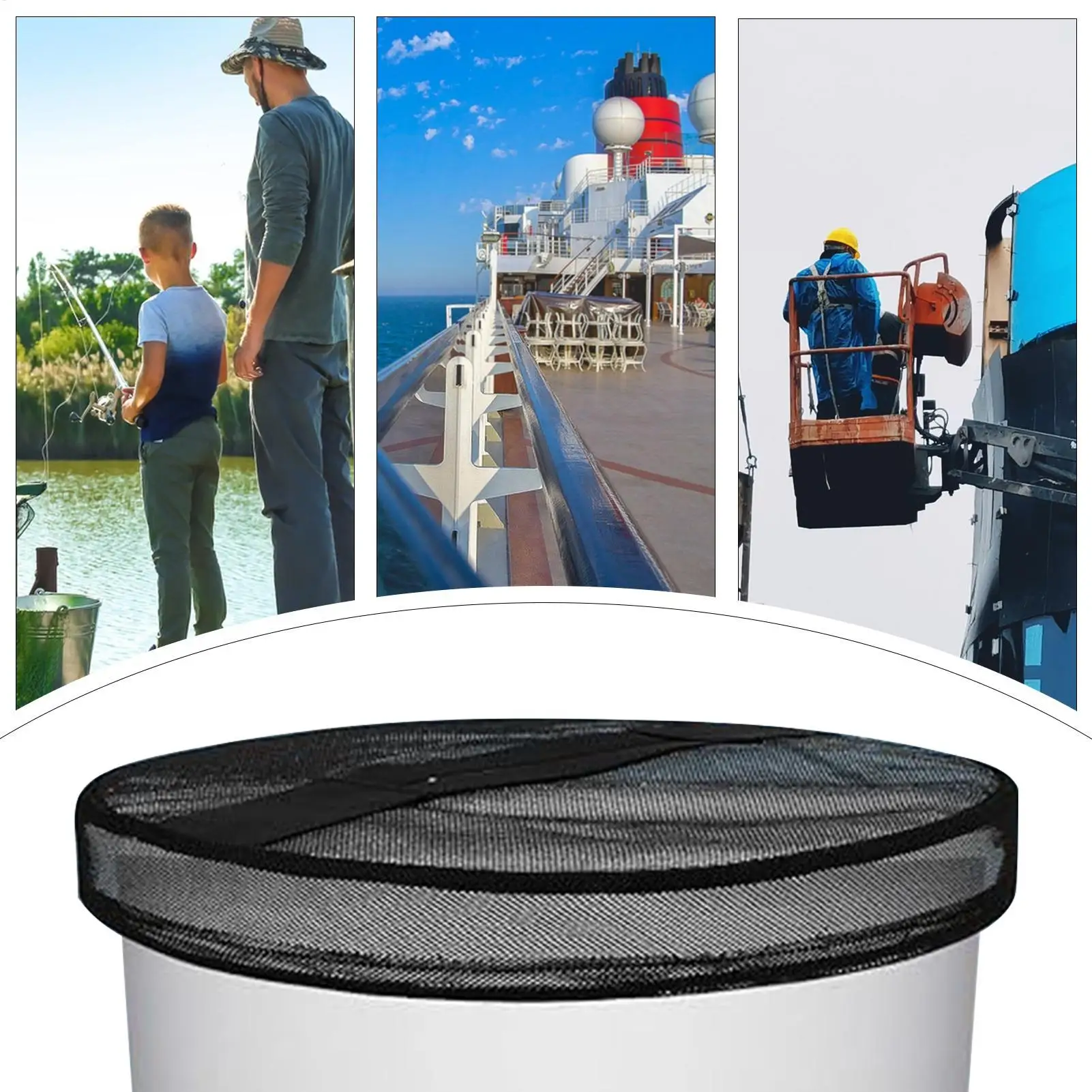 5 جالون غطاء دلو قارب سلة المهملات غطاء لصيد الأسماك الصيد القوارب اكسسوارات شبكة مرنة توبر للنفايات البحرية