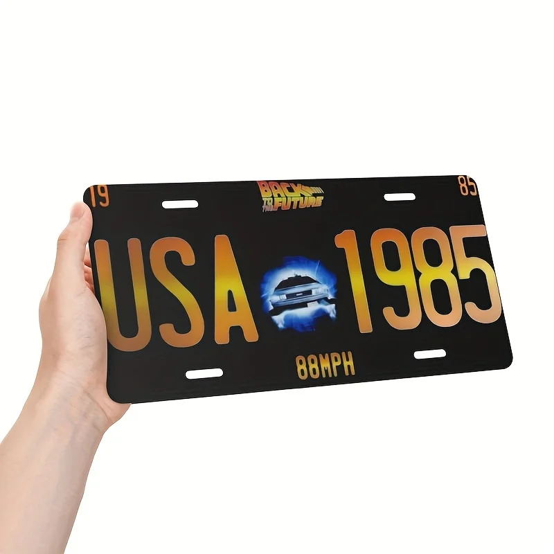 Style Aluminum License Plate Wall Decor - Retro Back to the Future Theme, Reusable, Corrosion-Resistant Metal Sign for Home and