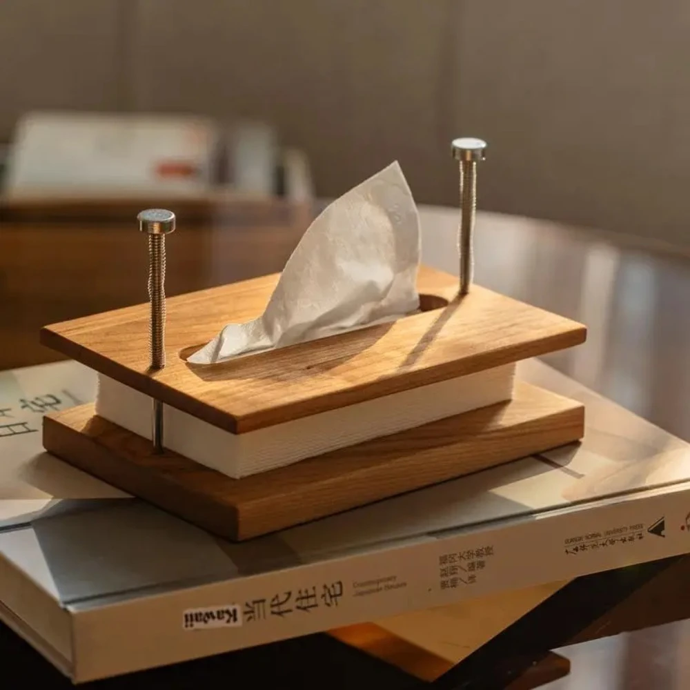 

Vintage Cherry Wood Tissue Box Luxury Desktop Organizer with Lifting Spring Unique Housewarming Gift Minimalist Office Decor