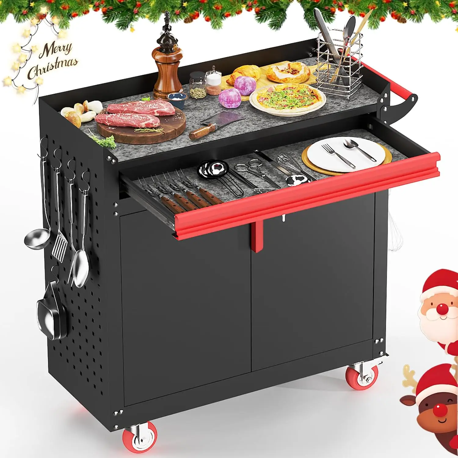 

Металлическая тележка для гриля — уличная тележка для гриля с местом для хранения, стол для гриля с колесами, уличная барная тележка с регулируемой полкой для кухни Pr