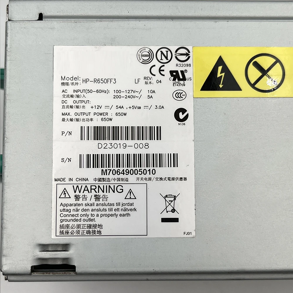 T350 R350 G6X خادم التيار الكهربائي D23019-008 لينوفو HP-R650FF3