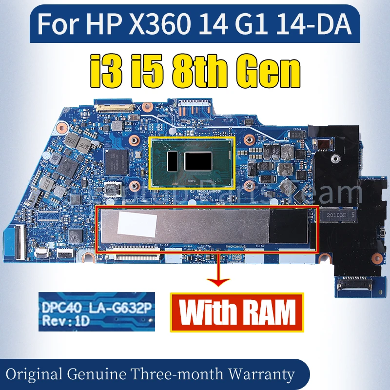 

LA-G632P для ноутбука HP X360 14 G1 14-DA, материнская плата i3 i5 8-го поколения с оперативной памятью L36884-001 L36885-001, материнская плата для ноутбука протестирована