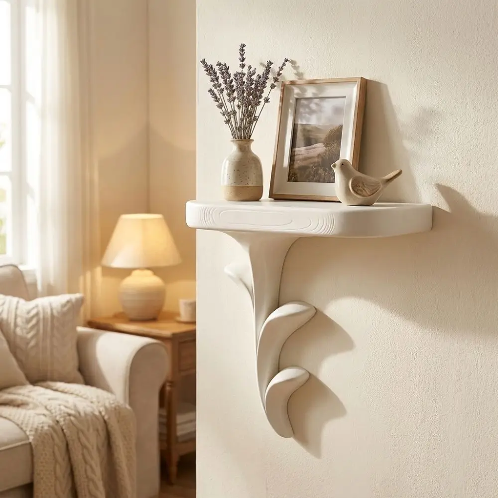 Plant Style Sprout-Shaped Floating Wall Shelf Plastic 3D Printed Wall-Mounted Storage Rack Irregular Artistic Stable