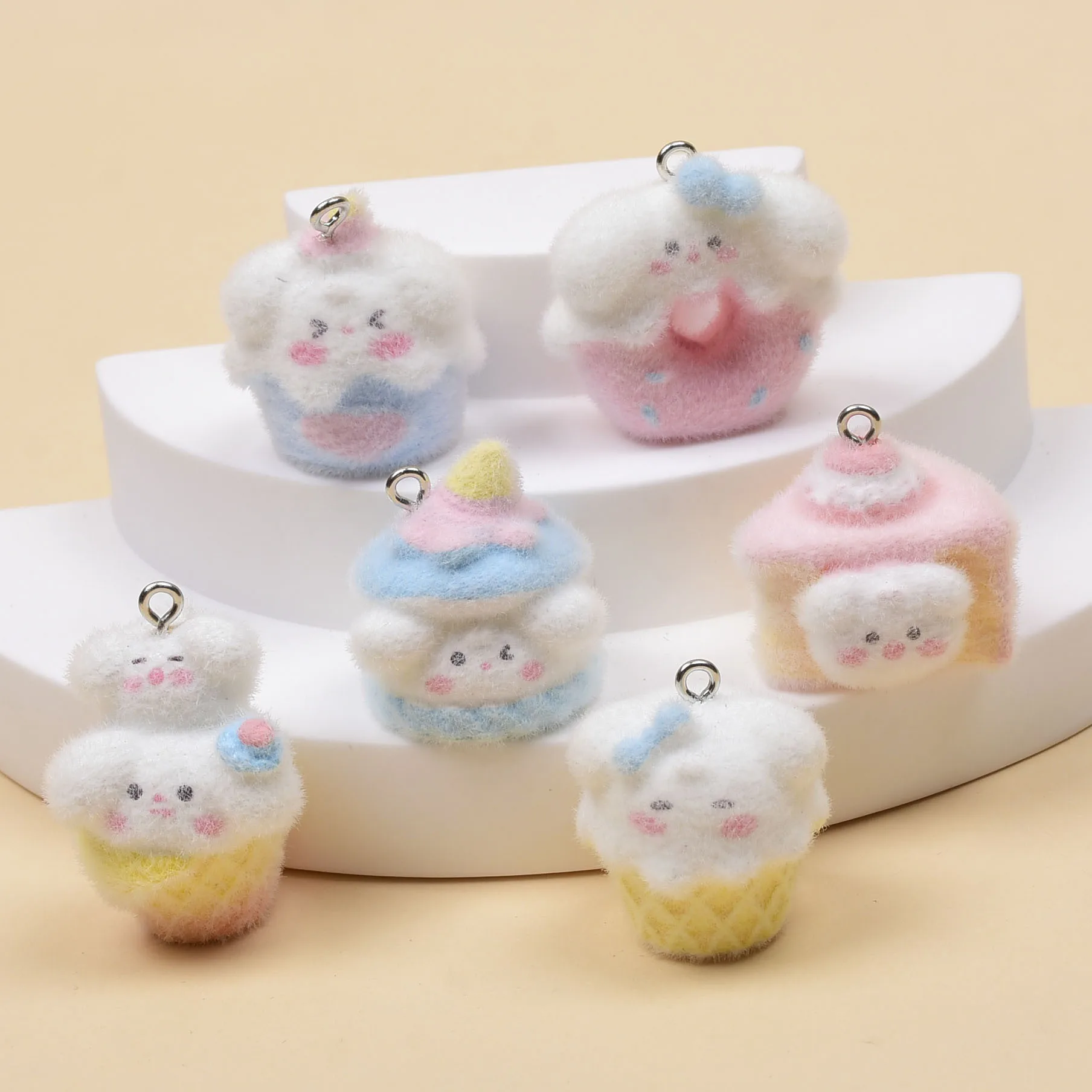 

20pcs 3D Flocking Resin Cute Sweet Puppy Cartoon Animal Charms For Keychain Necklace Earrings Making DIY Jewelry Accessories