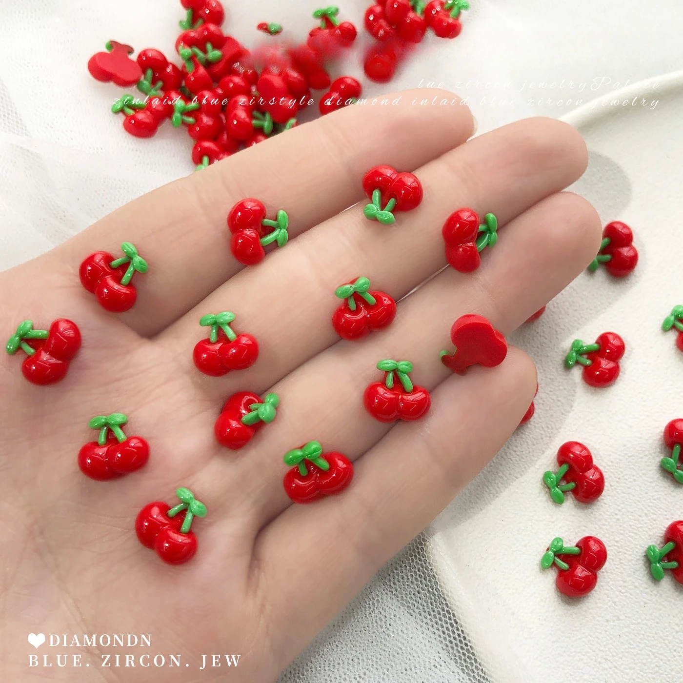 30Pcs New 3D Simulation Cherry Resin Nail Charms, Cartoon Fruit Ornaments for DIY Press On Nails Manicure Accessories