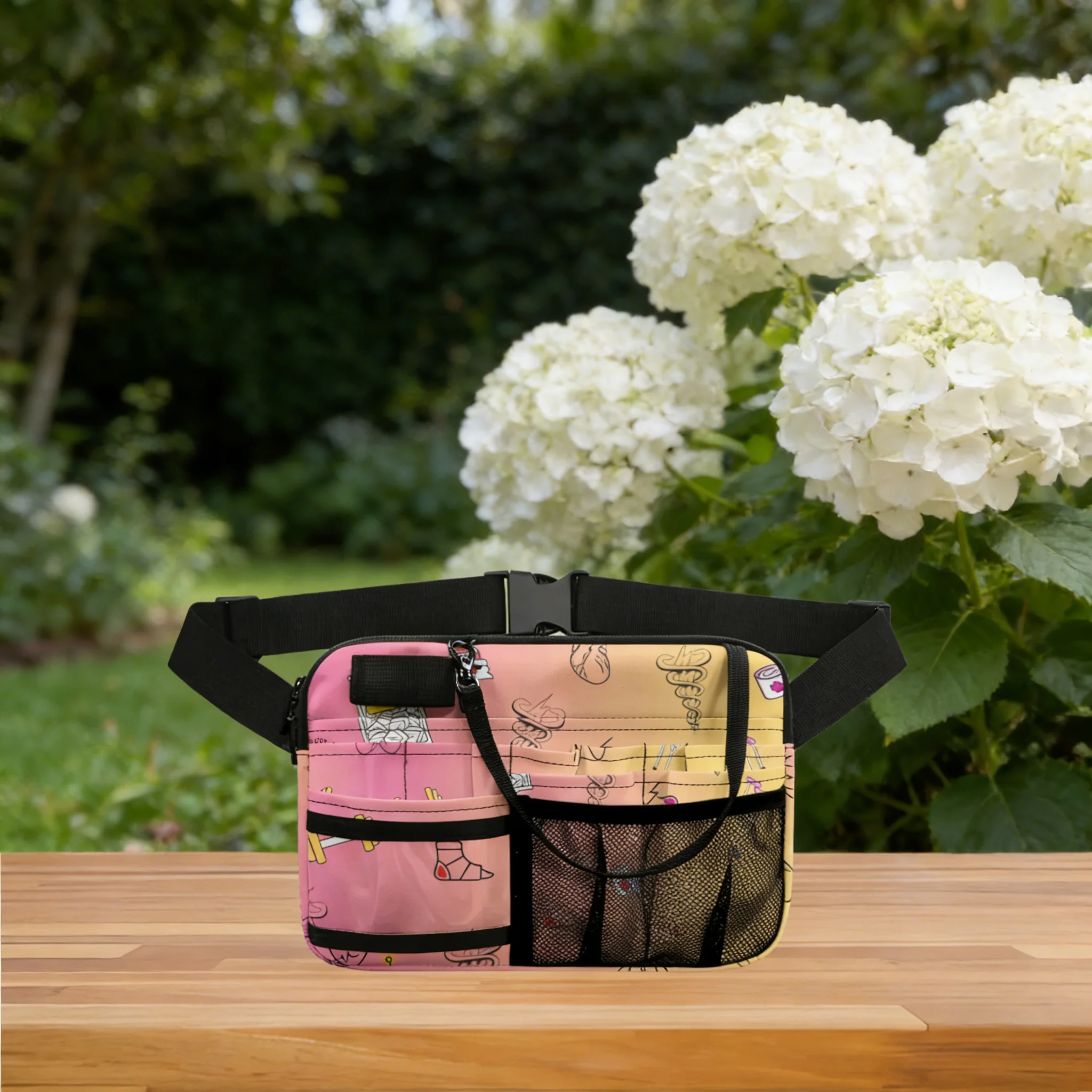 

Серая поясная сумка для медсестер с медицинским принтом и эластичной лентой для комфорта