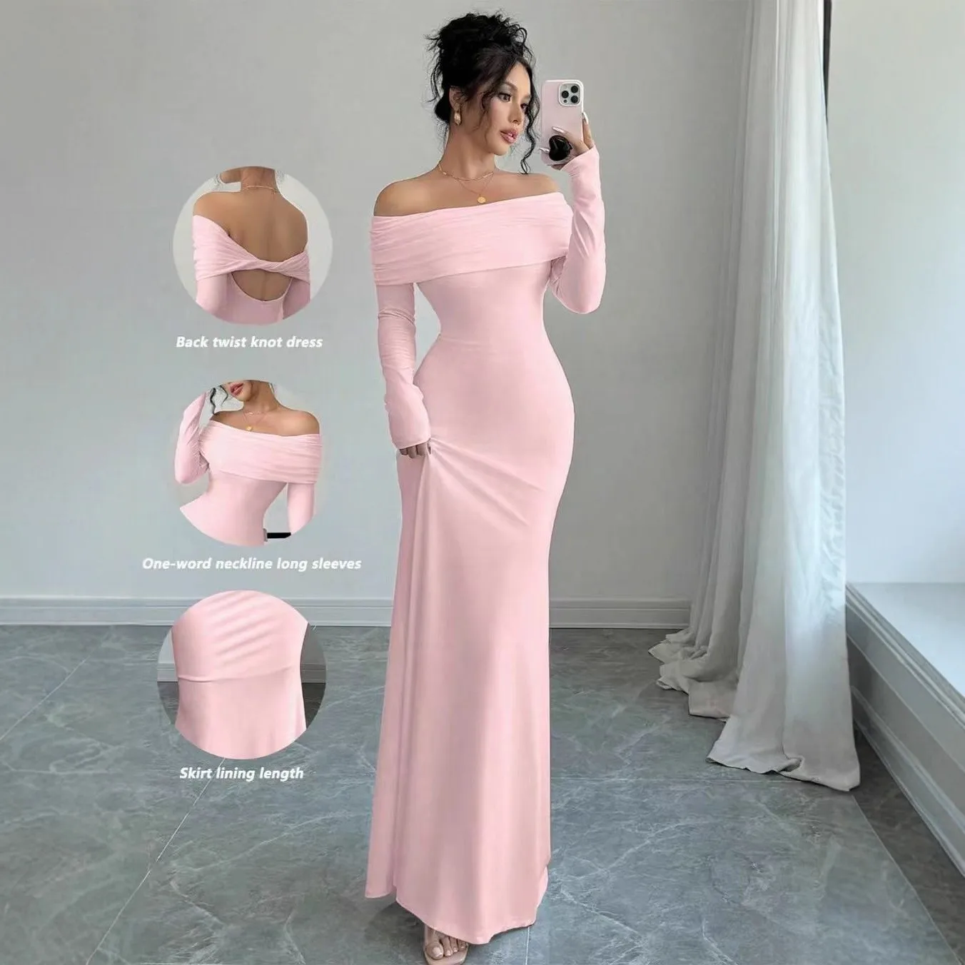 Off Shoulder Bodycon Dress Long Dress Sexy with Private Celebrity Style Pullover Elegant Mid Waist Long Sleeves Autumn for Women