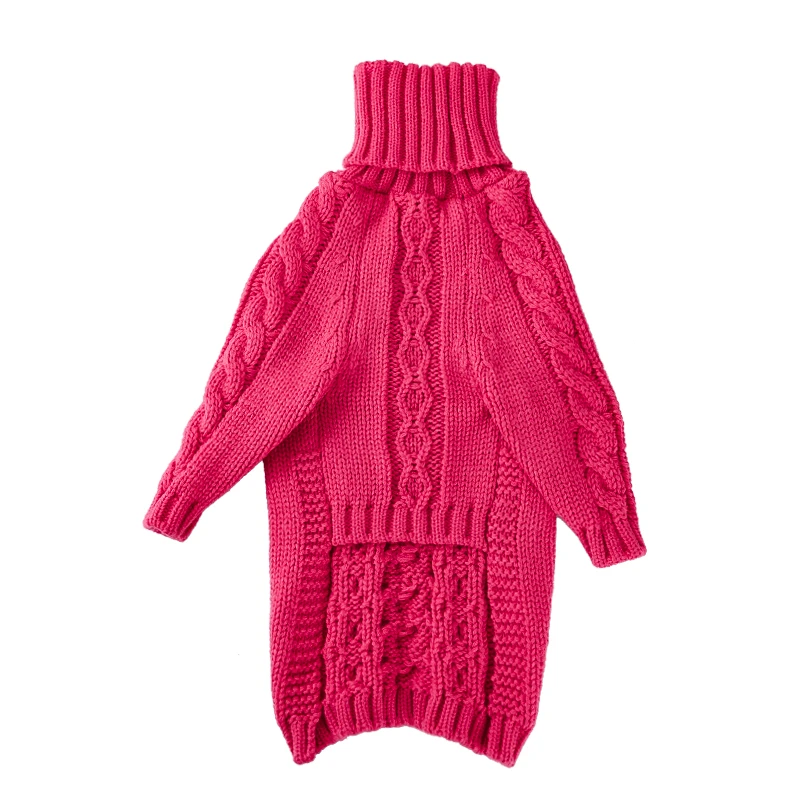 pink Fashionable Turtleneck Winter Dog Sweater Thick Warm Pet Sweater Handmade Wool Knitted Italian Greyhound Whippet Beagle