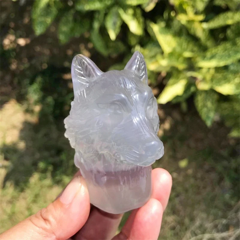 Natural Fluorite Hand Carving Wolf Head Decorate Handcrafts Healing Crystal Powerful Animal Reiki 1PCS