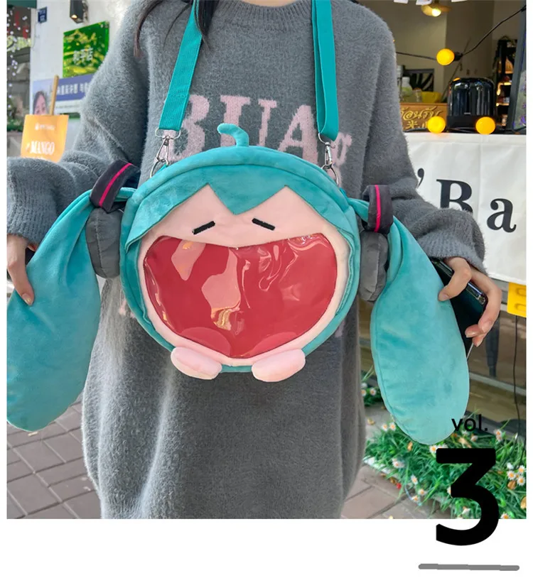Anime Hatsune Miku Tasche Q Version Kawaii Figur Plüsch Tasche Modell Puppe Plüsch Stofftier Schulter Tasche Transparent Rucksack Geschenke – Detail 4