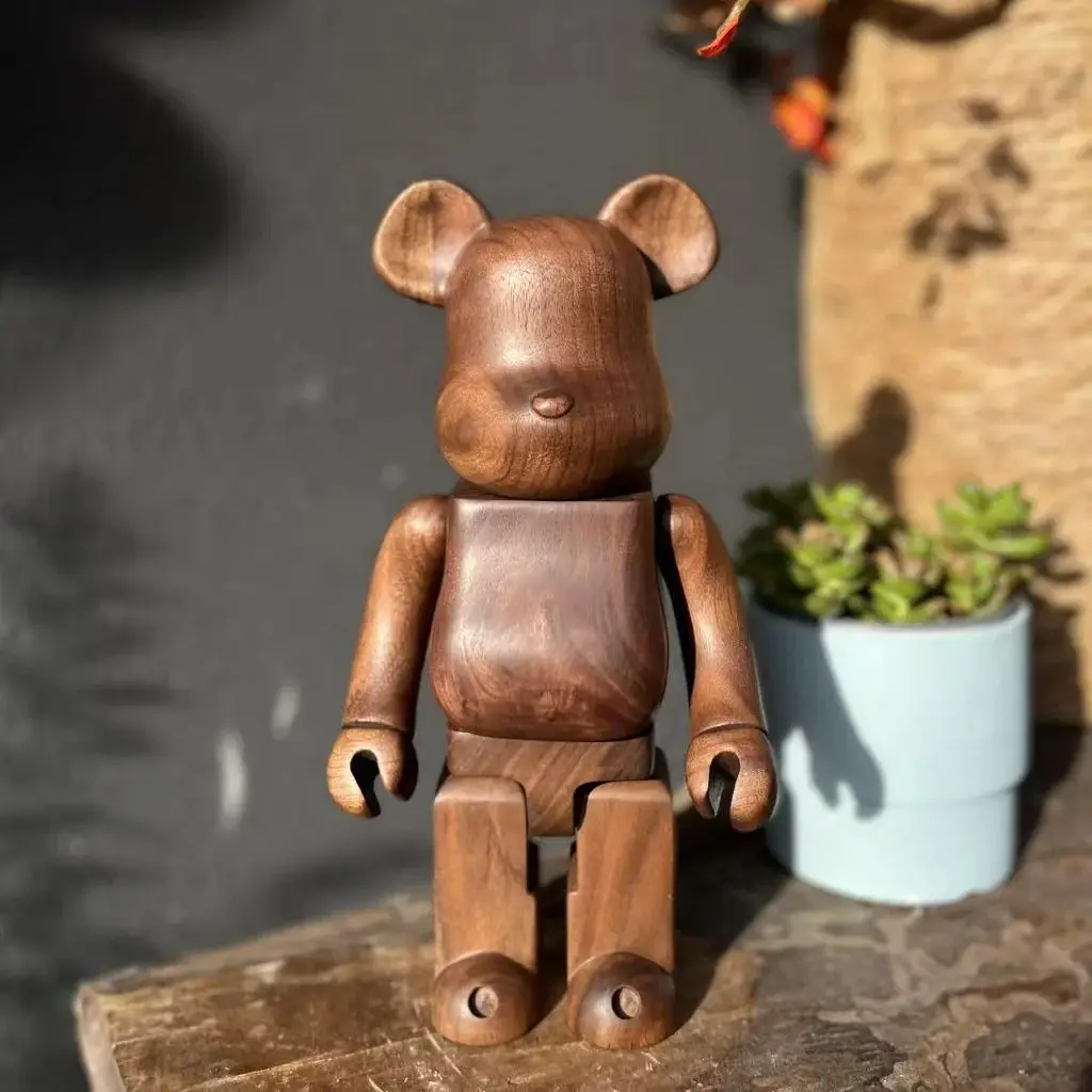 

Bearbrick 400% Wood Bare Board Bear 28cm Height Handmade Collection Gift Doll Joints Can Rotate