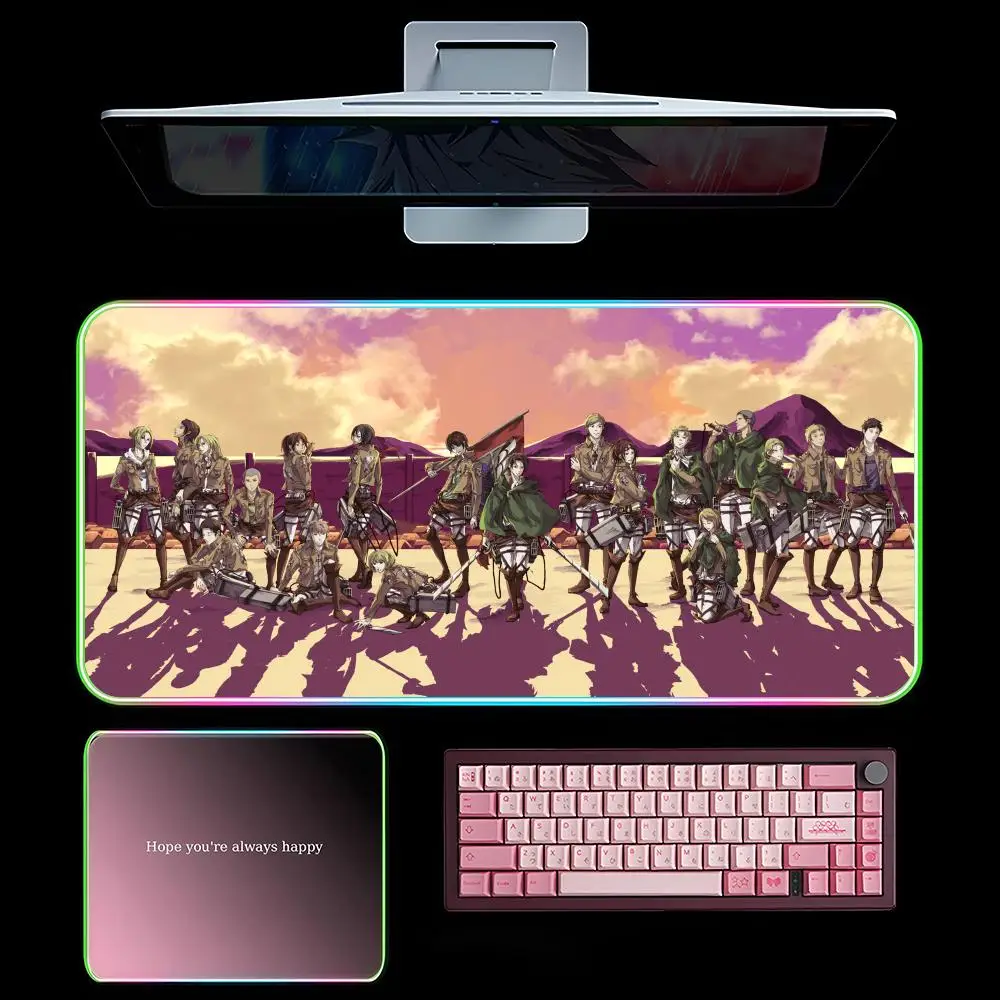 

Аниме A-attack on Titans Коврик для мыши RGB Игровой коврик для мыши Светодиодный большой игровой коврик для мыши XXL Коврик для клавиатуры Светящийся настольный коврик с подсветкой