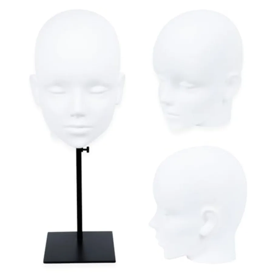 رأس عارضة أزياء مع حامل قابل للتعديل لعرض متعدد الاستخدامات لقبعات الشعر المستعار وأغطية الرأس مثالية لتصفيف الصالون المنزلي D #1