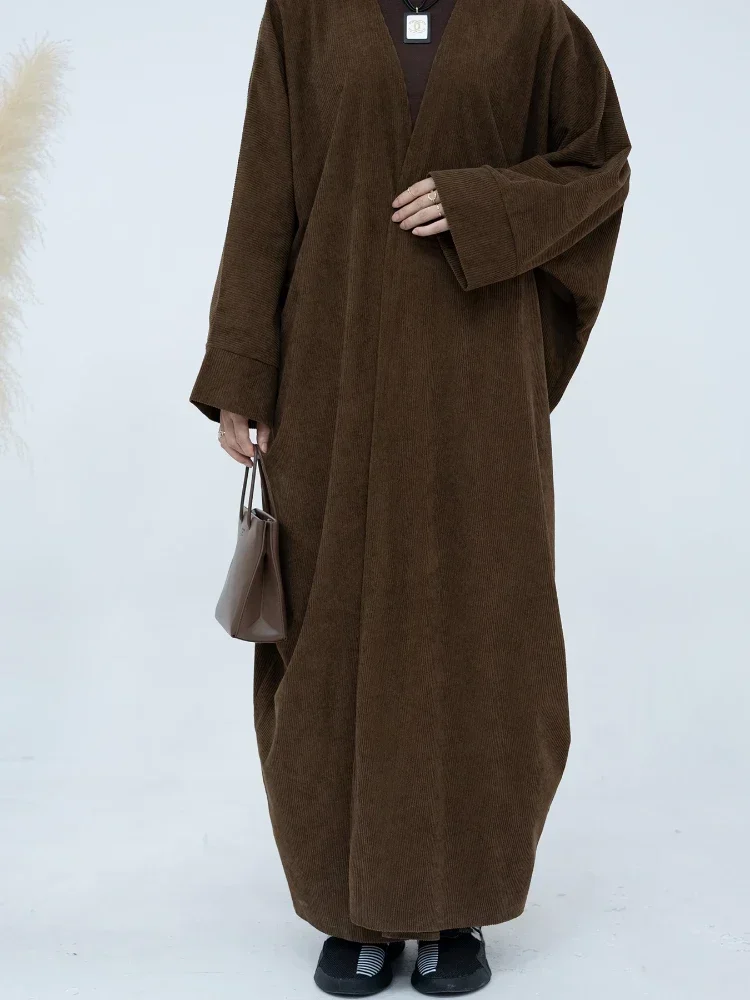 Autumn Winter Corduroy Muslim Abaya for Women Eid Dress Cadigan Long Robe Saudi Arabic Abayas Kaftan Vestidos Morocco Caftan