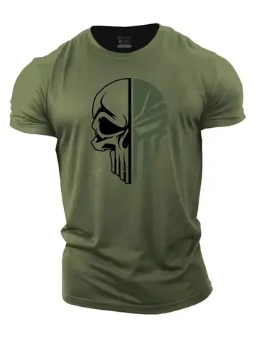Men's digital printed skull printed T-shirt Fitness top Short sleeve T-shirt quick drying breathable