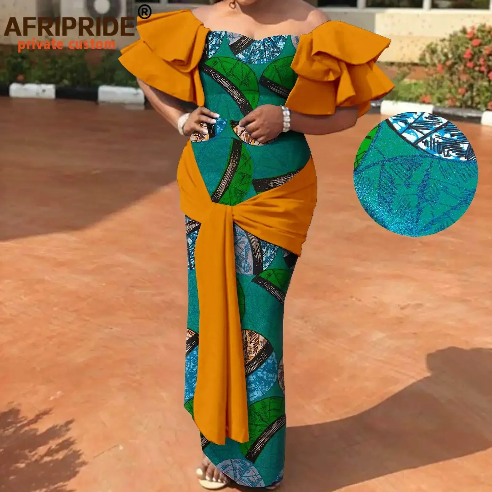 African Dresses for Women Strapless Off Shoulder High Waist Maxi Dress Print Attire Dashiki Outfits Elegant Fashion A2225003