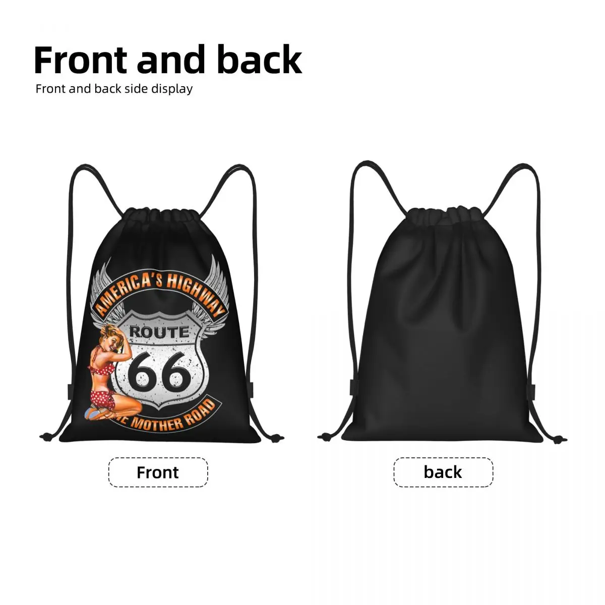 Custom Route 66 Mother Road Sexy PinUp Drawstring Bags Men Women Lightweight Sports Gym Storage Backpack