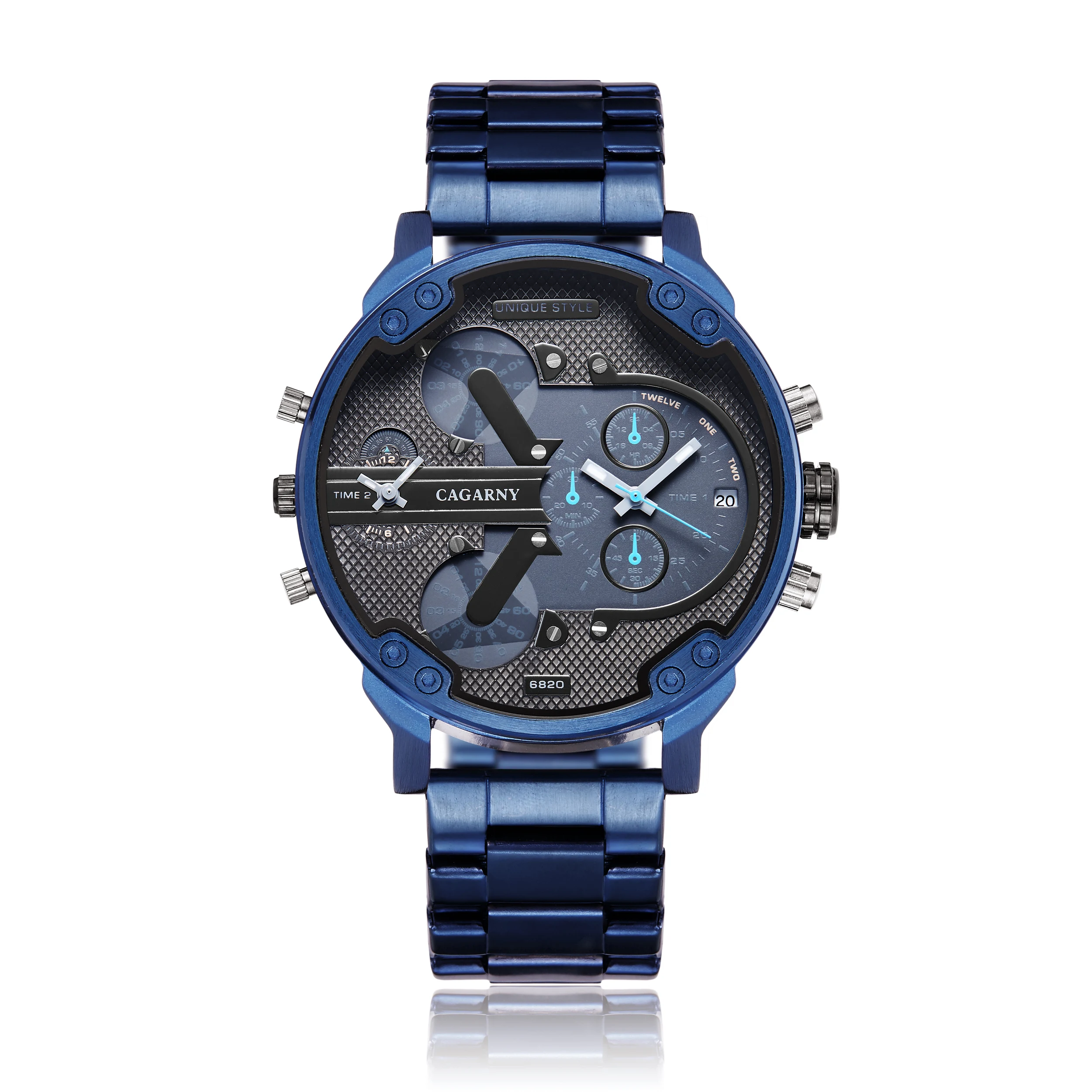 CAGARNY Brand 6820 Man\'s Large dial Casual Fashion Quartz Wrist watch Waterproof dual time zone Stainless Steel Watches for Men