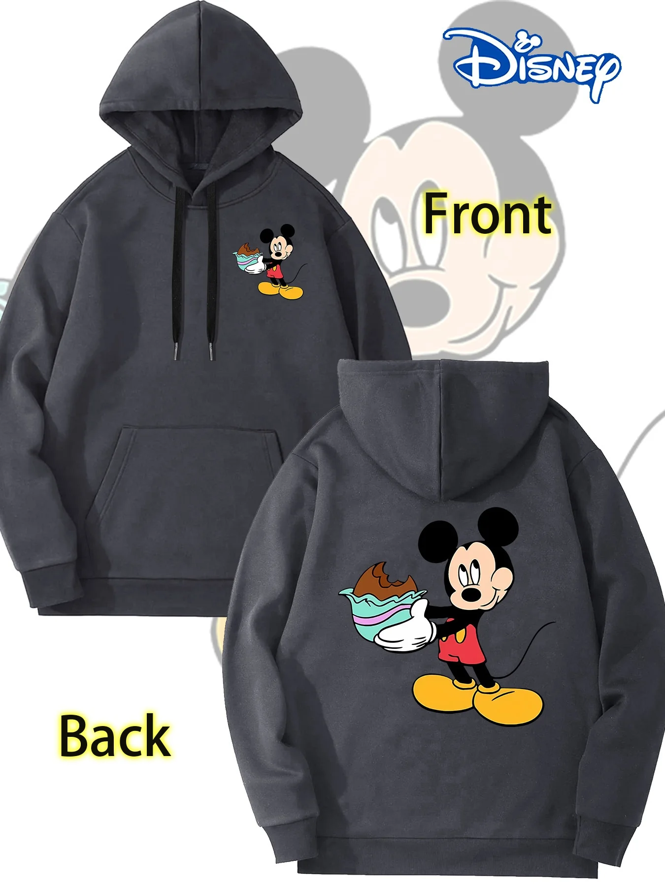 Mickey Mouse Hoodie - Unisex Pullover Sweatshirt, Soft Crew Neck Couple's Style, Four Seasons Casual Sportswear