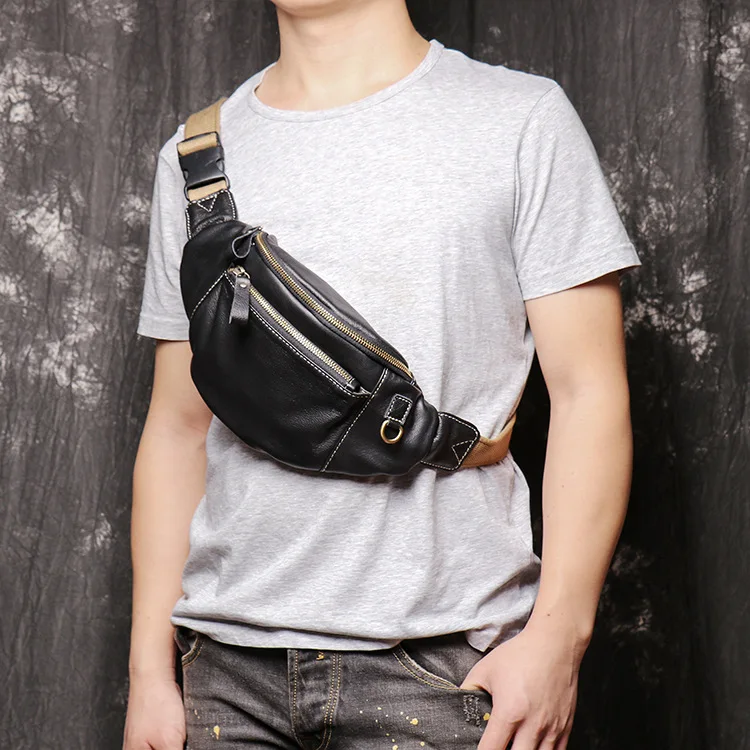 

Men's leather chest bag multi-function women's waist bag casual fashion soft leather shoulder crossbody bag