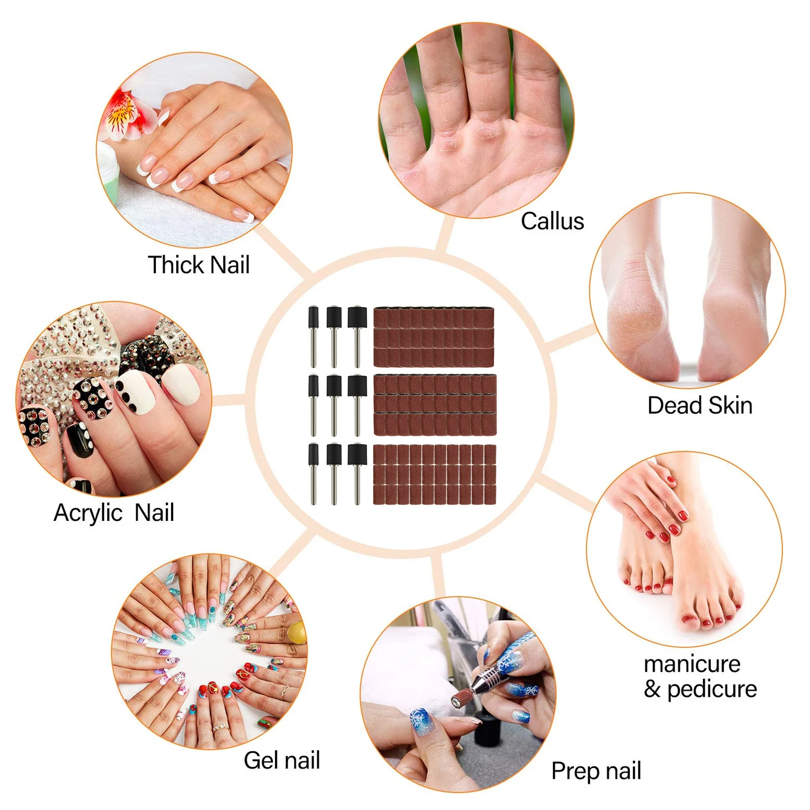 

102pcs Drum Mandrel Nail Manicure Sanding Bands Polishing Sleeves Set For Natural Artificial Nails Grinding Polishing Tools