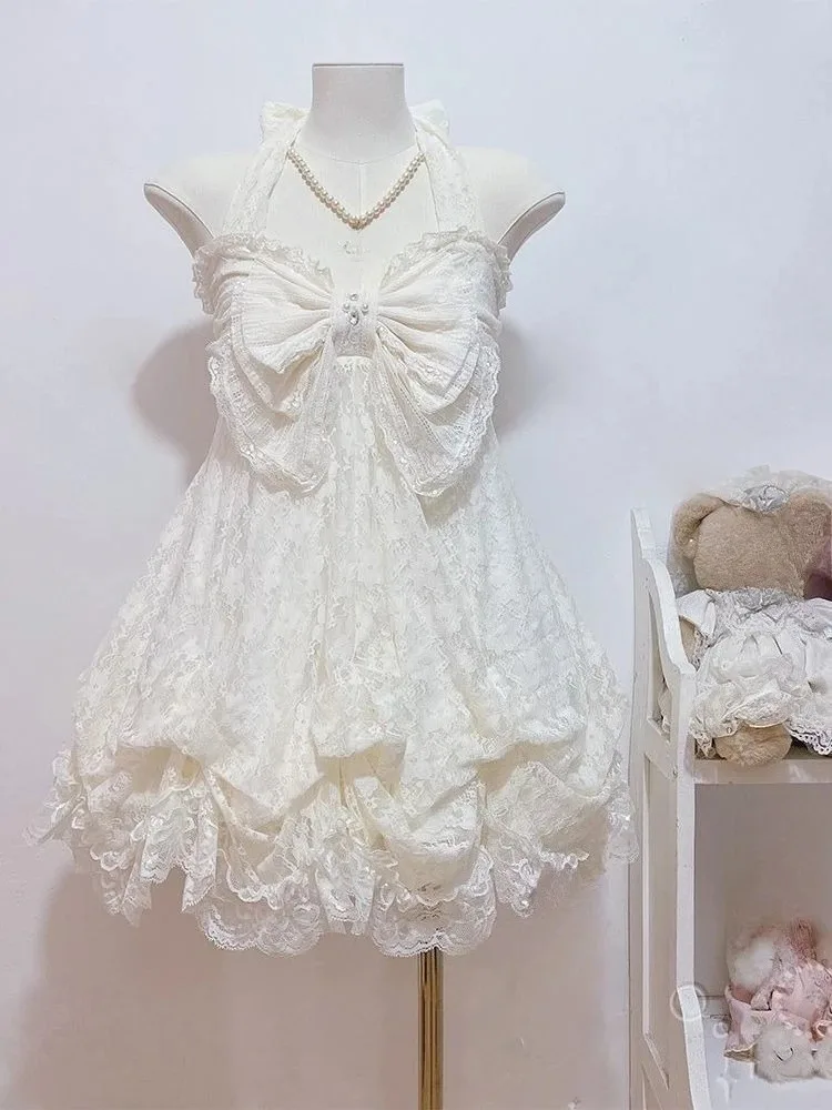 2026 Woman Kawaii Y2k Min Dress Lolita Cute Sleeveless Floral Dress Spicy Girls Lace Up Ruffle Slim Fit Dresses Design Beach