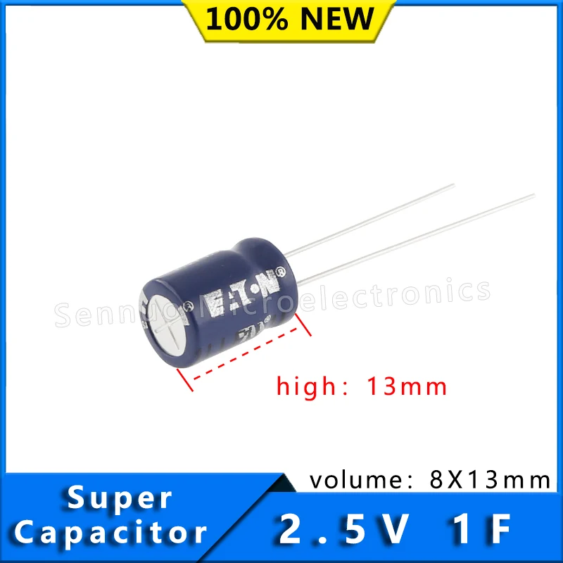 2 pezzi supercondensatori 1F 2.5 V 1.0F 8x13mm B0810-2R5105-R (EDLC) supercondensatore 2.5 V radiale, Can 500mOhm @ 1kHz 1000 ore @ 70 °C