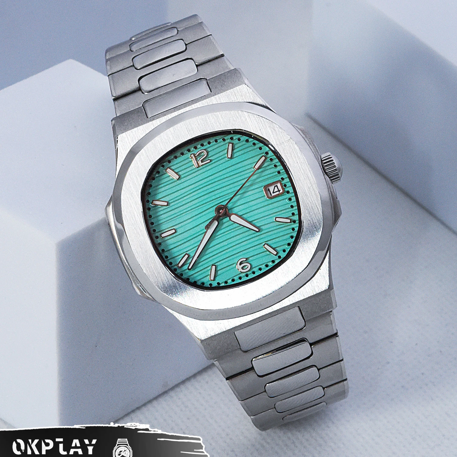 

OKPLAY Men Automatic Watch 42mm Customized Modified Mechanical Wristwatch 10ATM Waterproof Luminous NH35 Blue Dial