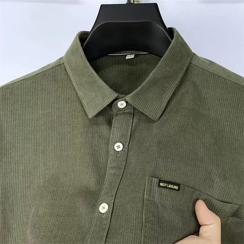 

Autumn Winter Corduroy Long Sve Casual irt Men's Real ket Resistant to Dirt And Wear Trendy Stand Fit Polyester Fiber