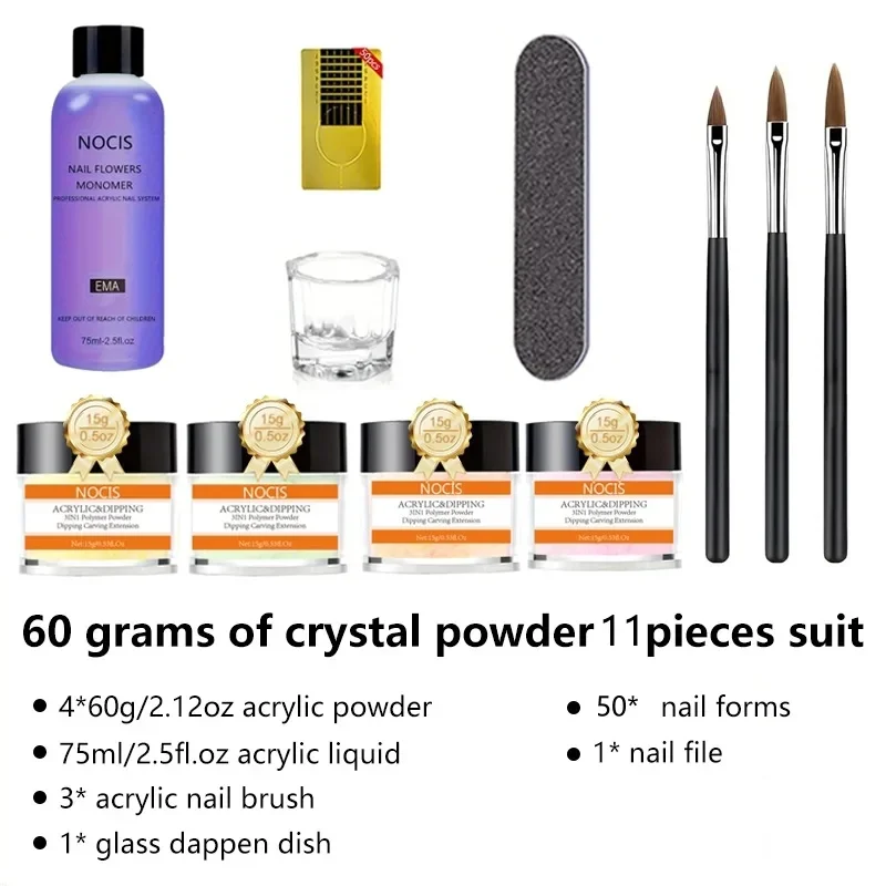 ICEY BEAUTY-Poudre cristal liquide EMA pour ongles, extension acrylique, 15g, ensemble de 11 pièces