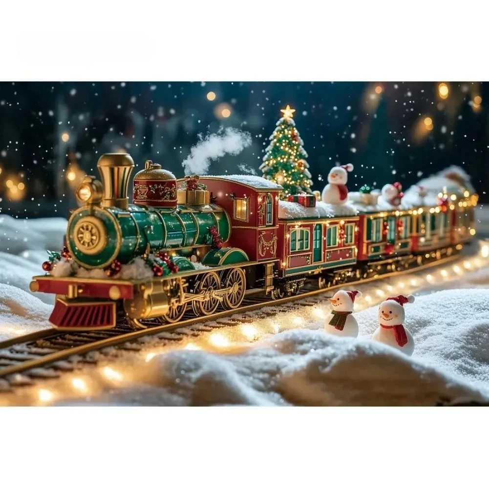 الشتاء عيد الميلاد العجائب قطار ندفة الثلج التصوير خلفية، شجرة عيد الميلاد قطار السكك الحديدية الأطفال الكبار صورة خلفية