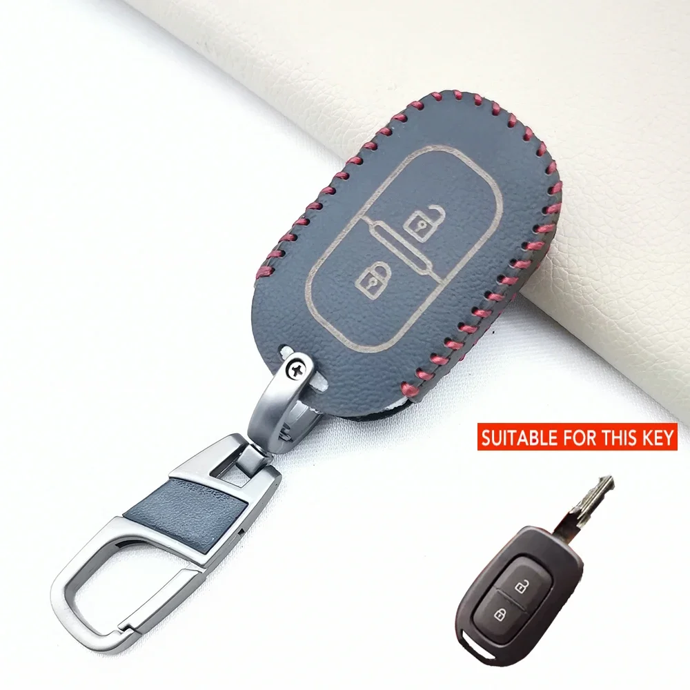 2/3 Button Leather Car Key Cover For Renault Kwid Traffic Symbol For Dacia Sandero Logan Duster 2016, 2017, 2018, FOB Shell