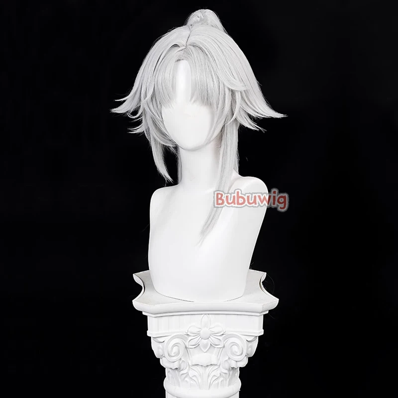 Bubuwig Synthetic Hair Feixiao Cosplay Wigs Honkai: Star Rail Feixiao 100cm Silver White Mixed Green Ponytail Wig Heat Resistant