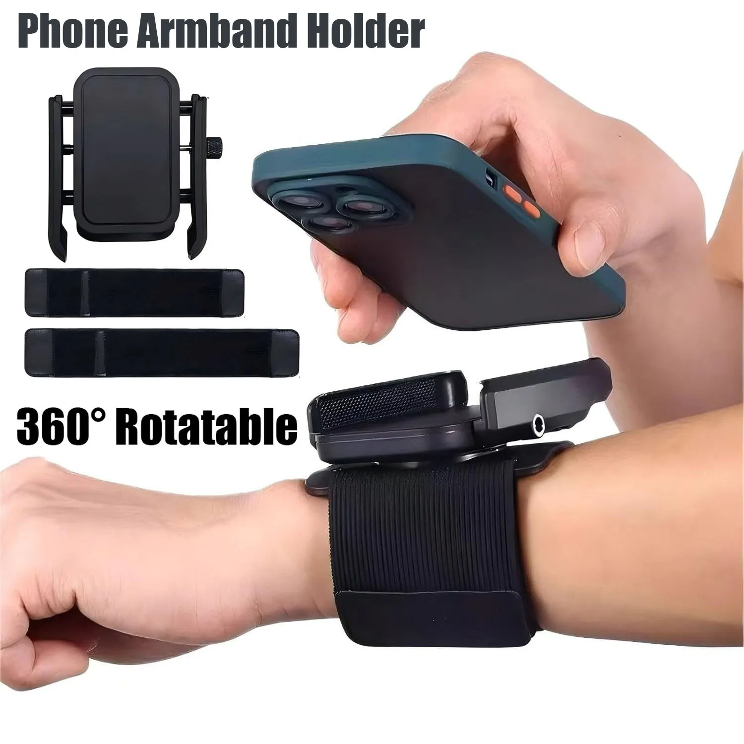 Universal Phone Armband Holder for Live streaming Running Work Adjustable Breathable Strap 360° Rotatable Stand with Lock Button