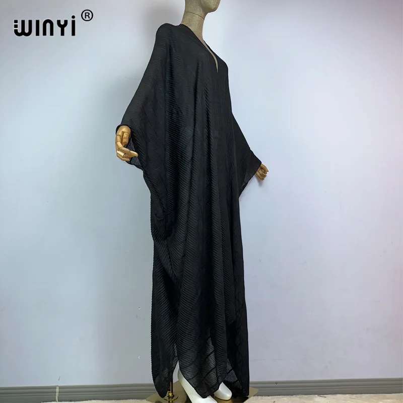 Płaszcz WINYI na Bliskim Wschodzie moda muzułmańska Kaftan kimono maxi szaty Streetwear otwierana Abaya bawełniane uczucie sukienka plisowana