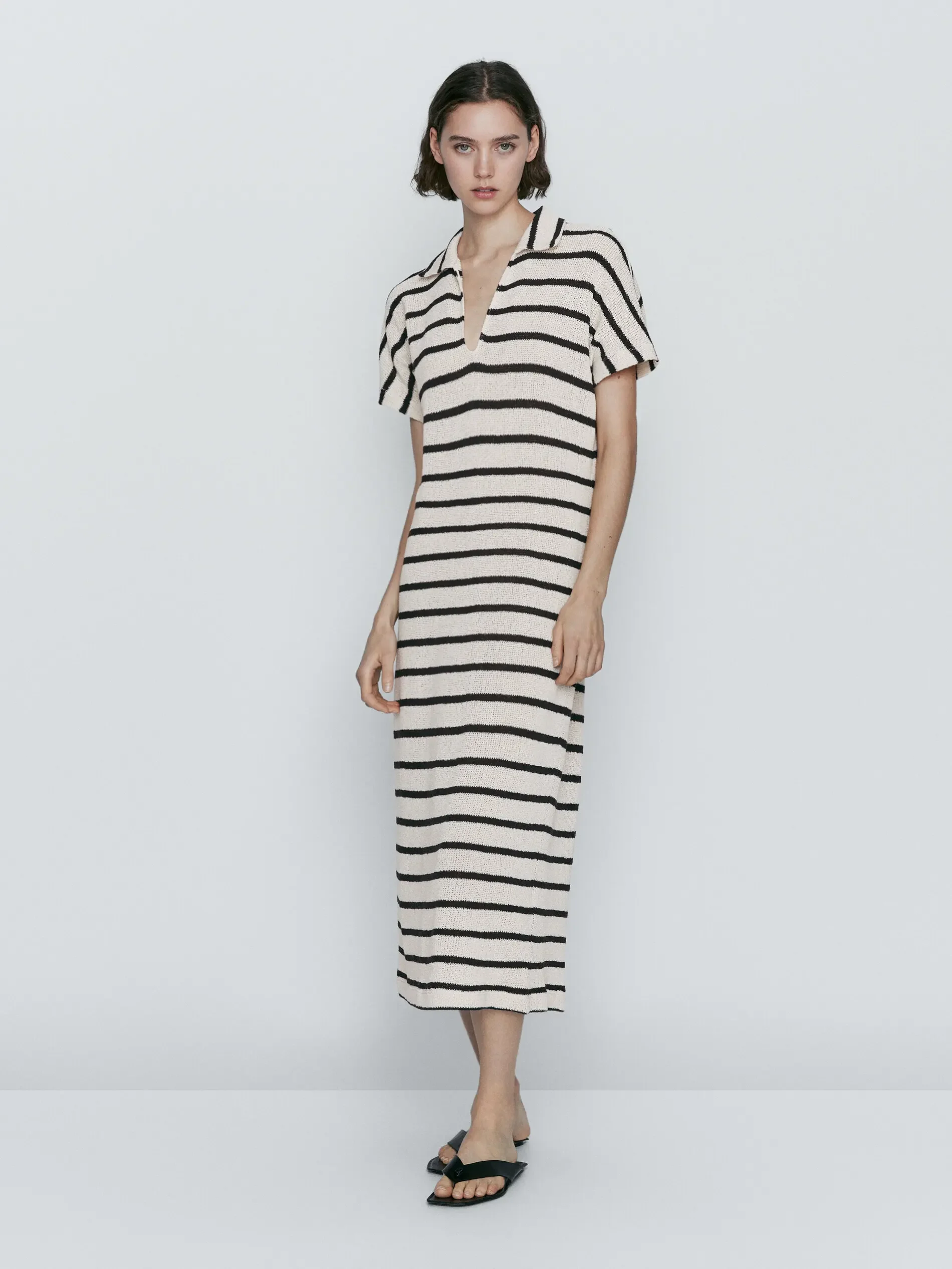 Ethereal MD 2024  autumn new style of Cotton blend casual striped POLO neck long dress