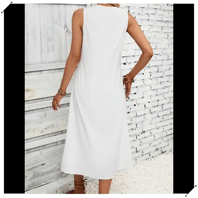 

Women's Summer Dresses Casual Sleeveless Lace V Neck Midi Dresses Sleeveless Swing Vacation Beachwear