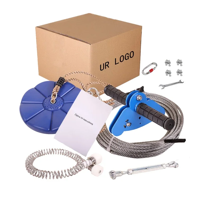 30M Outdoor Zip Line Kit with Seat and Stainless Steel Spring Brake