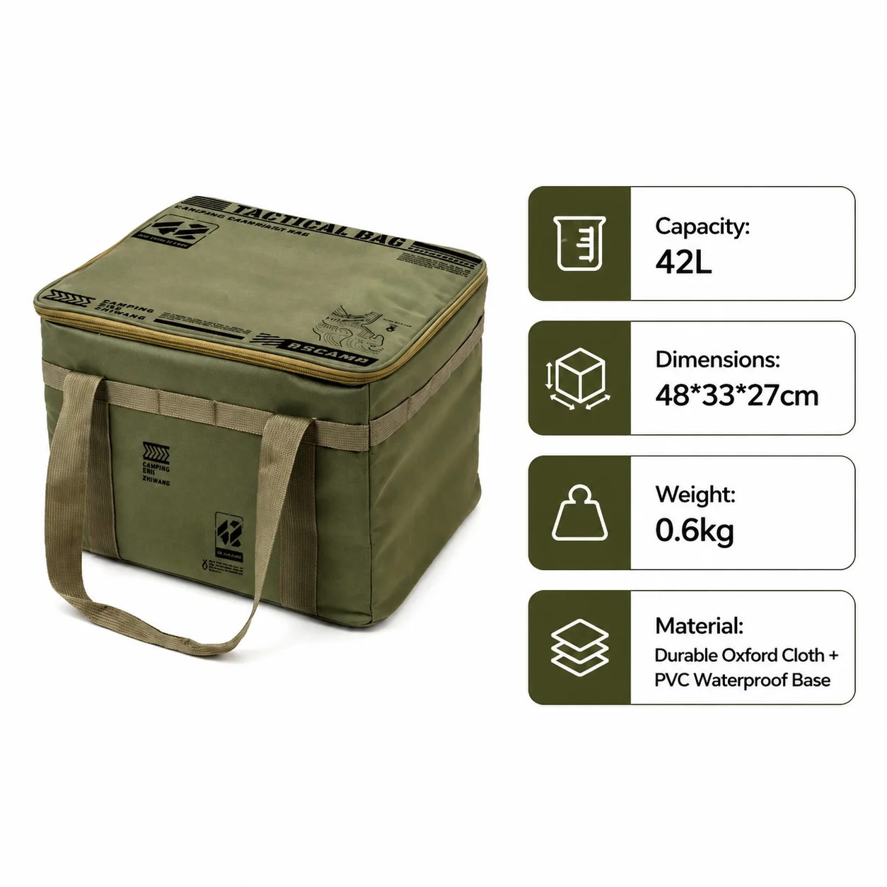 Sac tactique imperméable pour l'extérieur, sac de rangement pour le camping, pochette de transport pour ustensiles de cuisine de grande capacité avec poche latérale en filet