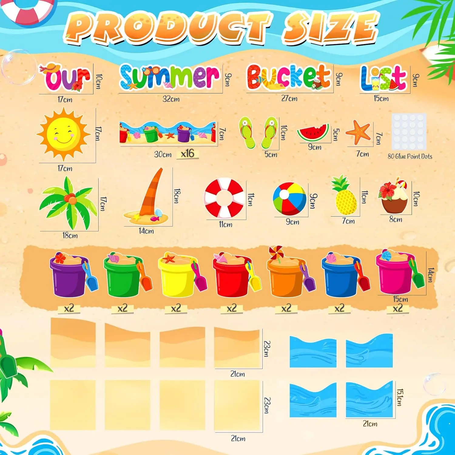 57 Pcs Summer Bulletin Board Decorations Set Our Summer Bucket List Classroom Decor Hawaii   Bucket Paper Cutouts with Borders f