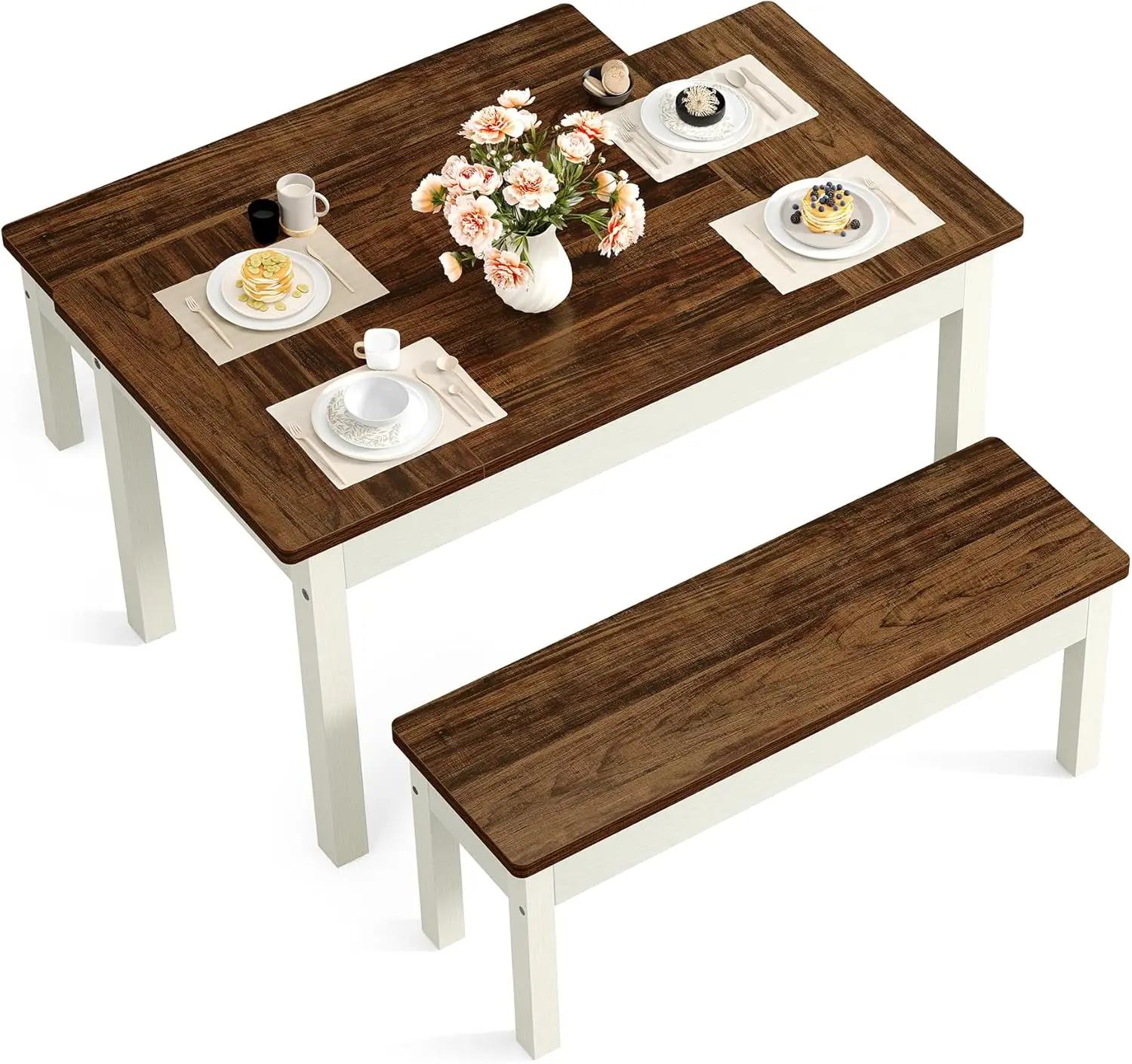 

LITTLE TREE Dining Table Set for 4, Small Space Saving Farmhouse Kitchen Chairs, Compact 3-Piece Kitchen and Dining Room Furnitu