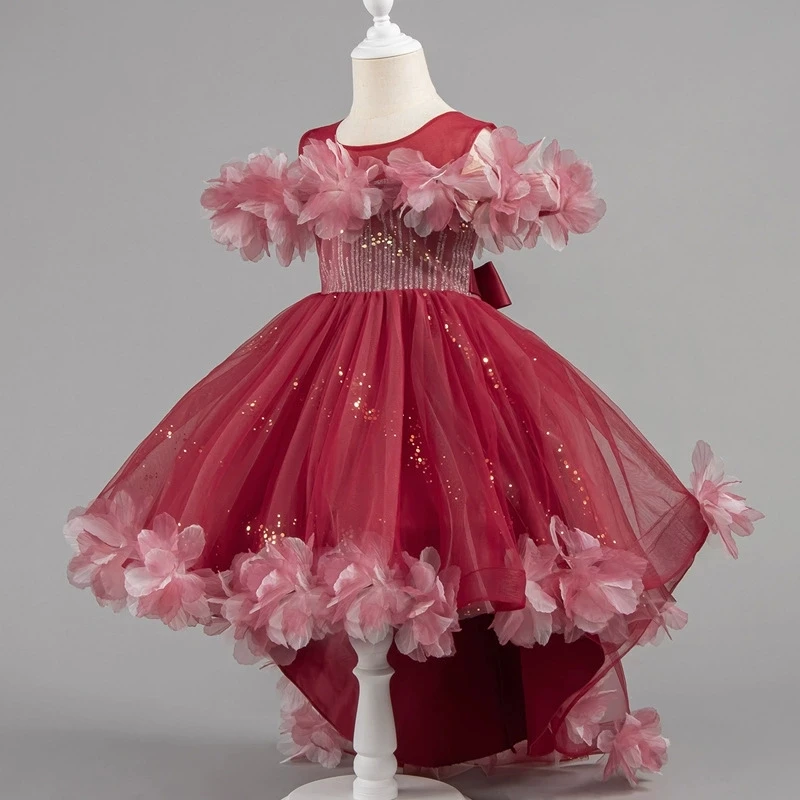 New Girls Summer Dresses Solid Color Lace Mesh Sleeveless Flower Girl Dresses Fashion Princess Dress Girls 2-10 Years